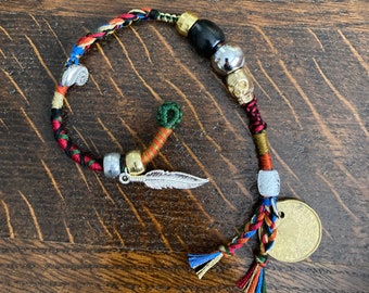 Standard Beaded Pirate Hair Wrap Extension -- Halloween clip in/braid in hair wrap extension brown/gold/blue/red