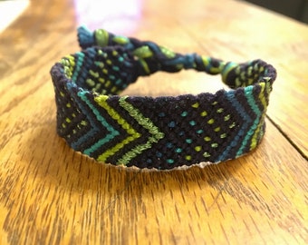 Polka-dot Chevron Woven Friendship Bracelet - Navy/Green/Teal