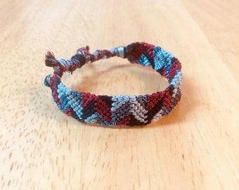 Metallic Geometric Woven Friendship Bracelet - Red/Silver/Grey/Black