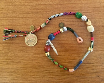 Mystery Beaded Pirate Hair Wrap Extension -- Halloween clip in/braid in hair wrap extension brown/gold/blue/red