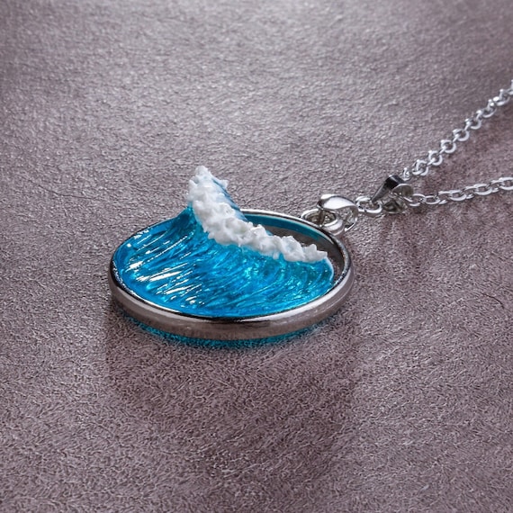 Handmade Silver Ocean Wave Necklace: Resin Sea Jewelry - Etsy