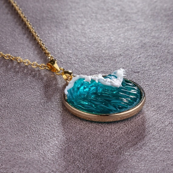LOVE OCEAN　50cm変更　necklace Handmade Silver Ocean Wave Necklace: Resin Sea Jewelry - Etsy