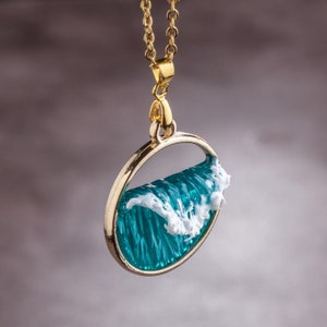 Golden 3d Ocean Wave Necklace Gift for Sea and Ocean Lovers