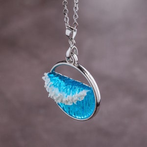 Handmade Silver Ocean Wave Necklace: Resin Sea Jewelry