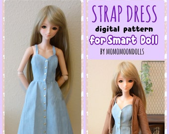 Button Down Dress for Smart Doll, PDF Pattern, Digital download, 1/3 dolls, Strap dress