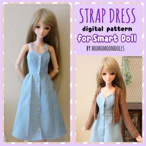 Button Down Dress for Smart Doll, PDF Pattern, Digital download, 1/3 dolls, Strap dress