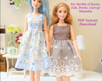 Simple Dress Pattern for Barbie, momoko, PDF instant download