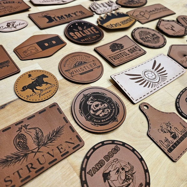Custom Leather Patch with or without iron on backing, Custom patch for Hats, Laser Engraved Patches