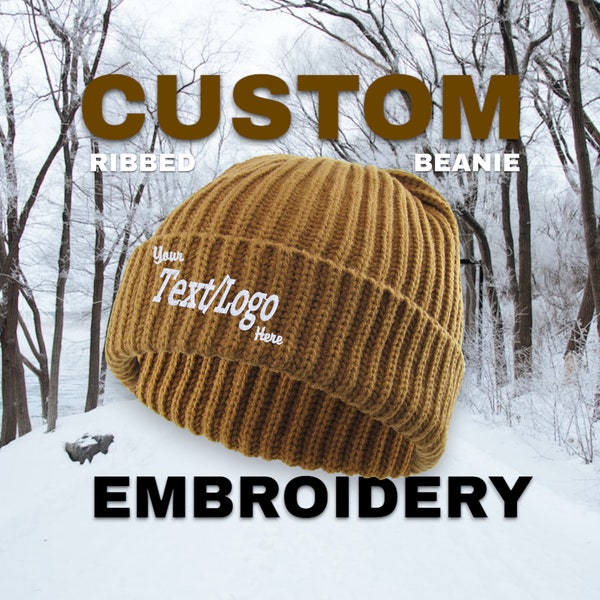 Custom Logo Ribbed Beanie, Personalized Custom Embroidered Beanie, Custom text, Personalize Your Beanie, Custom Fashion Beanie