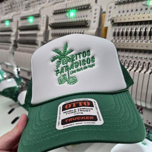 Custom embroidered foam trucker hat personalized with your logo, text or design, perfect for business logos, company hats, bachelorette parties, bridal parties, girls trips, weddings, birthdays, vacations, group events and personalized gifts.