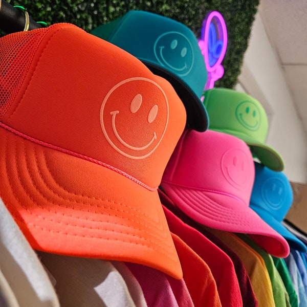 Smiley Face Foam Trucker Hat, Puff Foam trucker hats