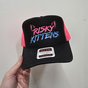 Custom embroidered foam trucker hat personalized with your logo, text or design, perfect for business logos, company hats, bachelorette parties, bridal parties, girls trips, weddings, birthdays, vacations, group events and personalized gifts.