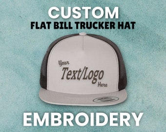 Personalisierter bestickter Flat Bill Trucker-Hut mit Ihrem Text oder Logo