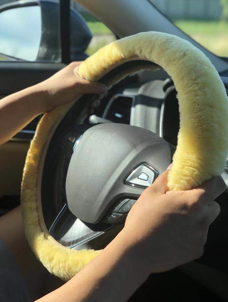 Natural Fluffy Sheepskin Wool Car Steering Wheel Cover Etsy