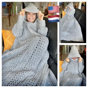 Snuggly Sofa Sweater, Crochet pattern, English USA and Dutch