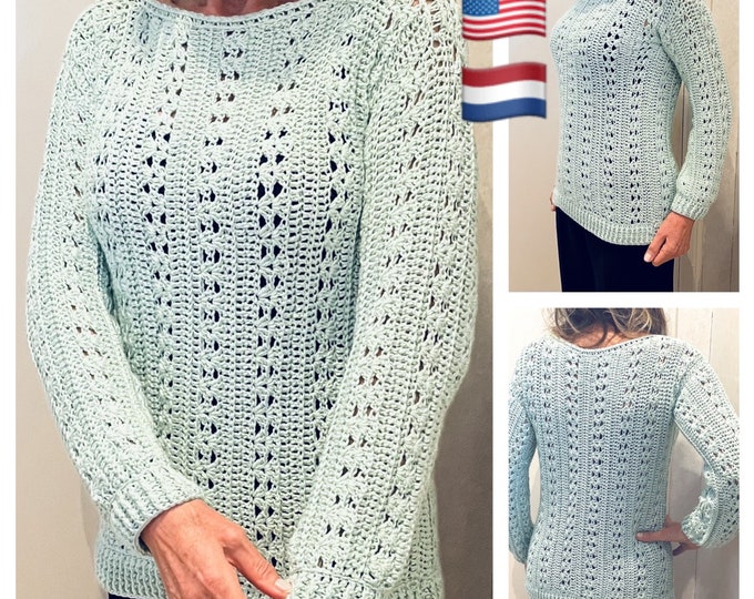 Lovely CJ Sweater, Women's Crochet Pattern, English USA and Dutch Sizes S-XL & Up,