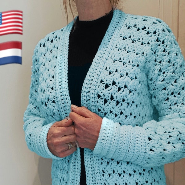 Bezogen mit Happiness-Cardigan-MUSTER- Englisch USA und Holländisch