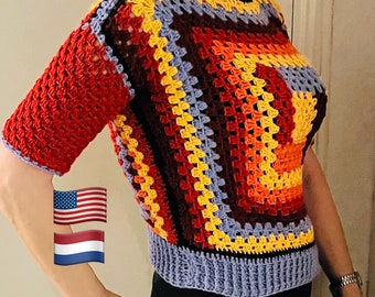 Tequila Sunrise Sweater Crochet PATTERN-English USA and Dutch