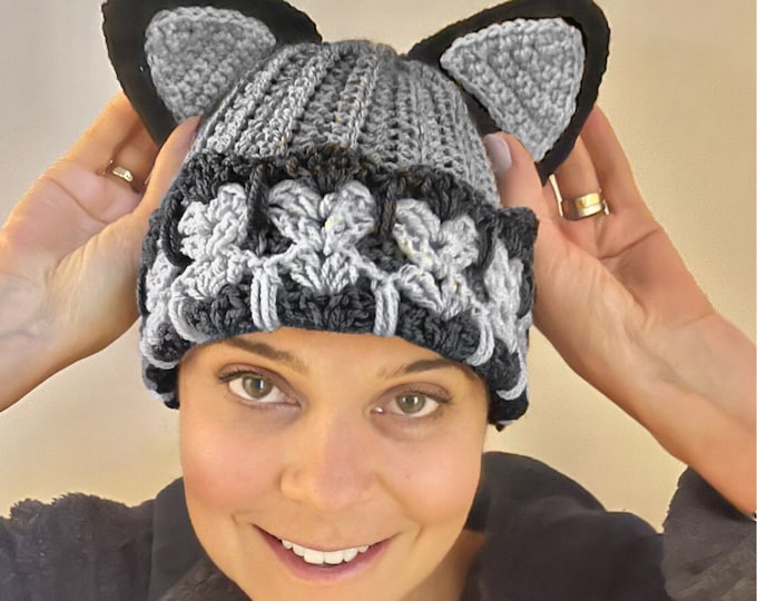 Cat Hat-Crochet PATTERN-Beanie-English USA