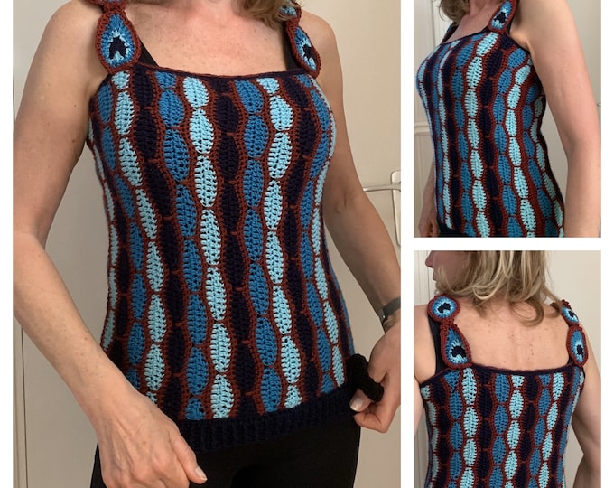 Crochet Pattern- Proud as a Peacock Top Pattern PDF-Women crochet pattern- pullover top pattern-  sleeveless top-sizes S-3XL