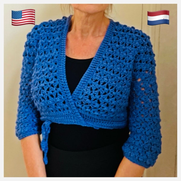 Beau Bolero - Crochet PATTERN - short Cardigan - English USA and Dutch