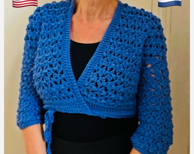 Beau Bolero - Crochet PATTERN - short Cardigan - English USA and Dutch