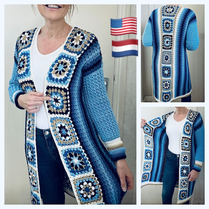 Long Square Affair, Crochet Jacket, English Crochet Pattern USA, and Dutch. image 1