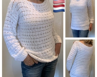 EZ Breezy White Sweater Crochet Pattern Anglais USA & NÉERLANDAIS