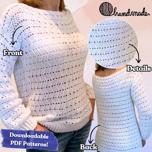 さらに100円引き◆citybreeze◆BREEZE COLLAR KNIT EZ Breezy White Sweater, Crochet Pattern English USA & Dutch