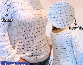 EZ Breezy White Sweater, Crochet Pattern English USA & Dutch, Pullover Crochet Pattern, Easy Crochet Sweater Pattern, Crochet Pullover