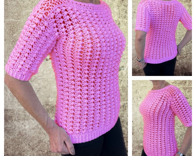 Crochet pattern- Spring Bubbles Crochet sweater pattern PDF-Women crochet pattern- pullover top pattern- short sleeve top-sizes S-3XL
