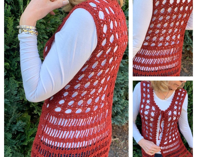 Crochet Pattern- Ez Breezy Vest Crochet Pattern PDF-womens crochet pattern- sleeveless- Sizes S-XL
