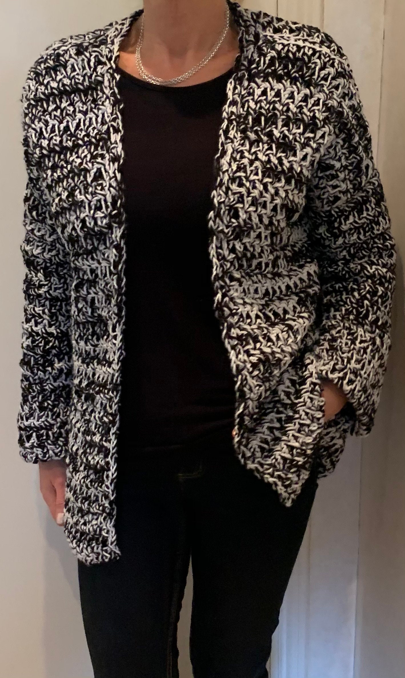 Crochet Cardigan Wrapped In Bulky Chains PATTERN English USA and Dutch