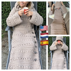 Cozy Couch Cardigan crochet PATTERN English USA-Nederlands and Spanish