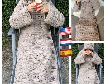 Cozy Couch Cardigan crochet PATTERN English USA-Nederlands and Spanish