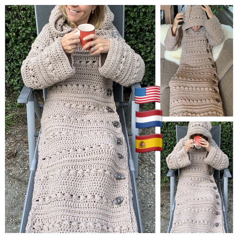 Cozy Couch Cardigan crochet PATTERN English USA-Nederlands and Spanish image 1