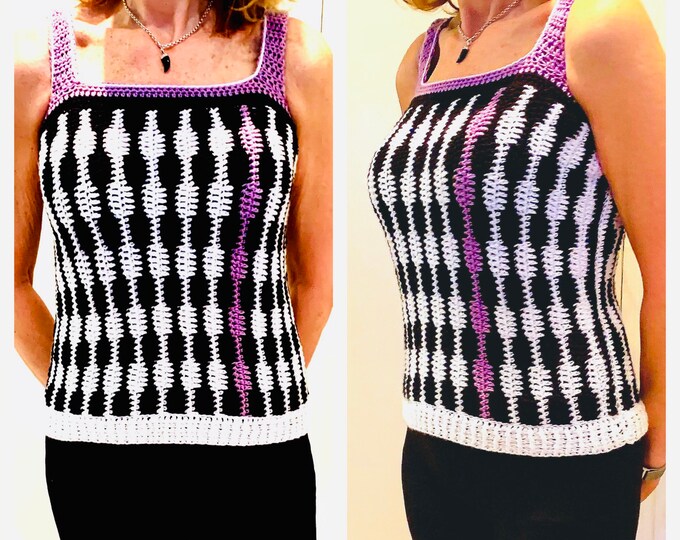 Crochet pattern-Happy Vibrations-TOP-PDF-pattern-Women crochet pattern-pullover top pattern-  sleeveless top-sizes S-3XL