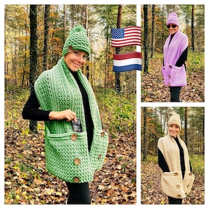 Snazzy Snuggle sjaal met muts, haakpatroon Engels, VS en Nederlands, haakpatroon sjaal, patroon gehaakte muts, eenvoudige zelfstudie sjaal haken