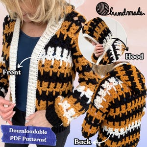Calico Cat Cardi Pattern, Hooded Cardigan Crochet Pattern, Cat Cardigan Crochet, Crochet Cardigan Hoodie, Crochet Sweater Pattern