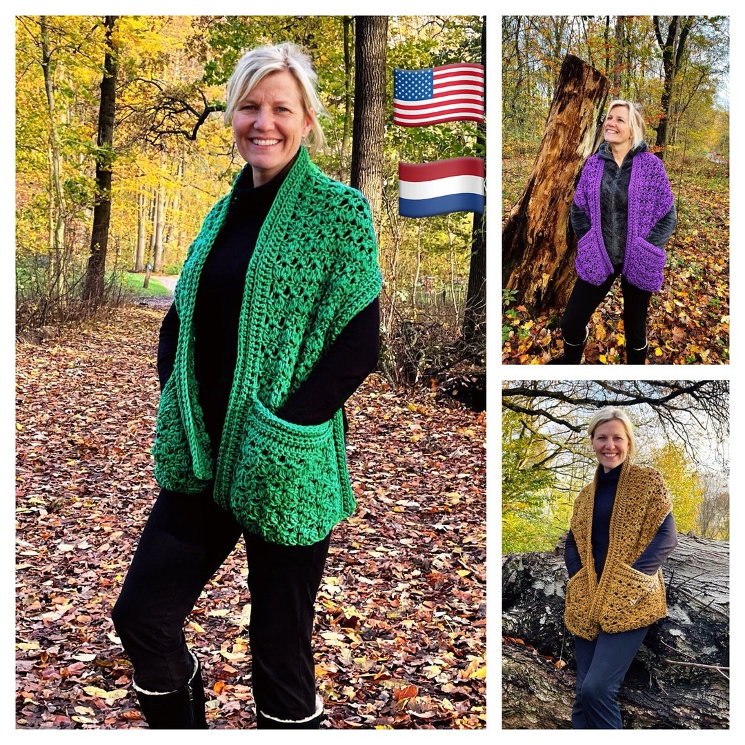 Eco Chique Pocket Shawl, Crochet Pattern English USA & Dutch, Crochet ...