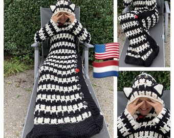Cardiblan Cat Crochet Pattern, English USA & Dutch, Crochet Blanket Pattern, Cardigan Blanket Crochet PDF, Cat Blanket Crochet Pattern