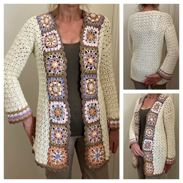 Cárdigan Grand Canary, patrón de crochet (inglés, estadounidense y holandés), cárdigan Grandma Square, patrón digital de cárdigan de crochet, patrón de crochet fácil en PDF