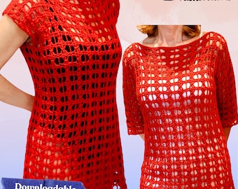 Patrón de crochet, patrón de pareo de baño Cabana (PDF), patrón de ropa de playa, patrones de trajes de baño tallas S-3XL, pareo de playa de crochet, top de verano