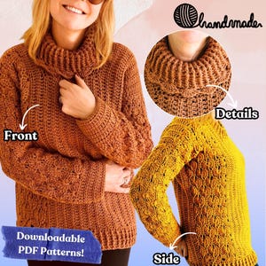 Cool Weather Sweater, Crochet Pattern English USA & Dutch, Crochet Digital File PDF, Easy Crochet Sweater Pattern, Women&#39;s Crochet Pullover