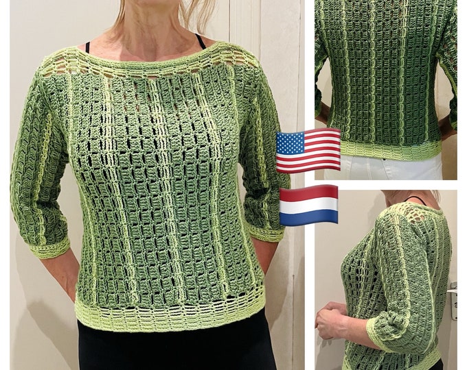 EVERGREEN Sweater-Crochet PATTERN-English USA and Dutch