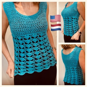 Fancy Fans Easy Summer Top, Crochet Pattern PDF English USA & Dutch, Crochet Summer Top, Crochet Cover Up, Sleeveless Top Crochet Patterns