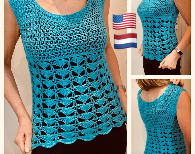 Fancy Fans Easy Summer Top, Crochet Pattern PDF. English USA and DUTCH