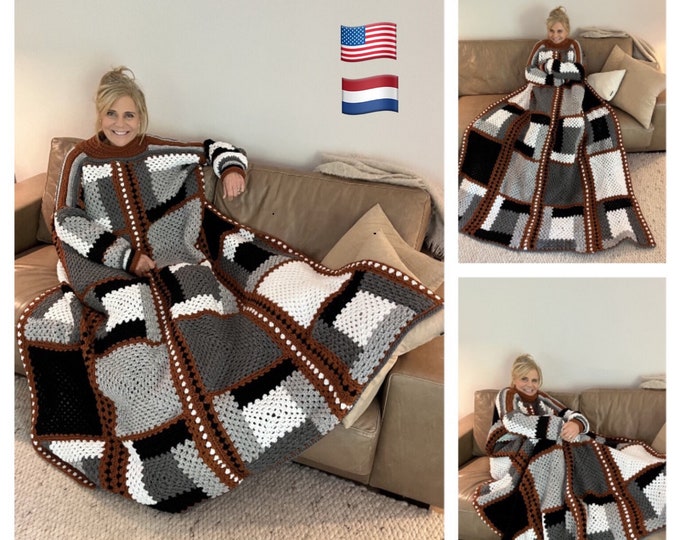 Artistic Blocks Sweater Blanket-Crochet Pattern-USA and Dutch