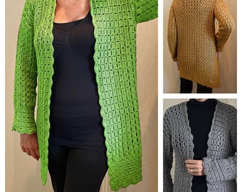 Blockbuster Cardigan, crochet PATTERN, English USA