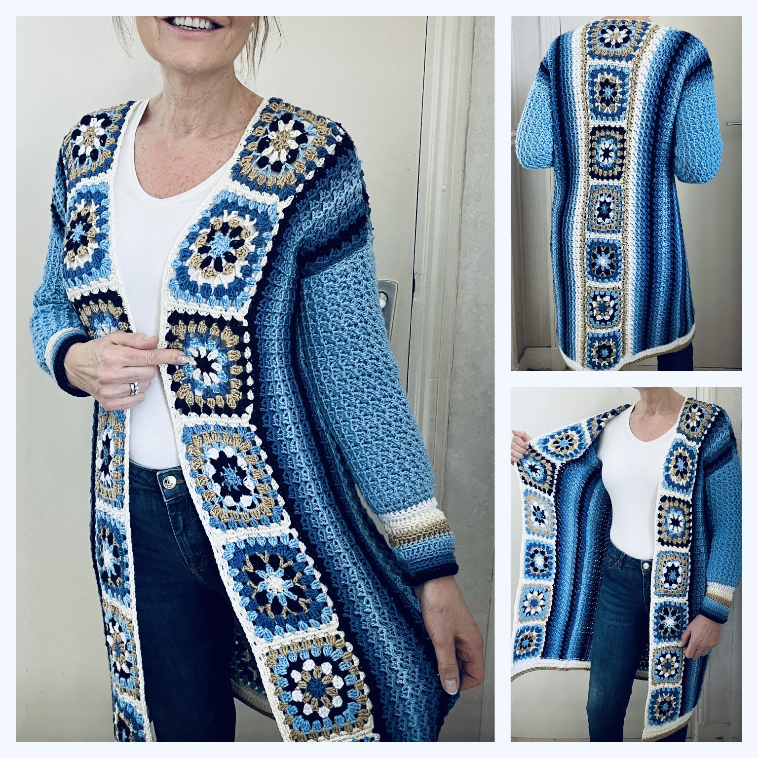 Long Square Affair Crochet Jacket, English Crochet Pattern